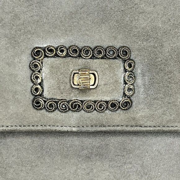 Pierre Balmain Gray Suede Vintage Clutch Bag With Coin Purse And Compact Mirror - Picture 4 of 13